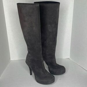 Pedro Garcia platform dark gray suede knee high heeled boots